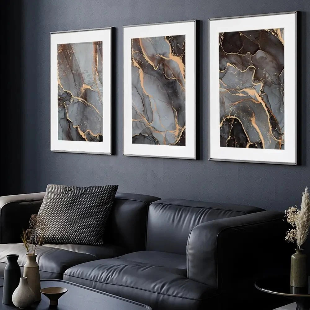 Charcoal Marble Framed Art Print Trio Charcoal Marble Framed Art Print Trio wall art product djero.adlibeshe / Shutterstock