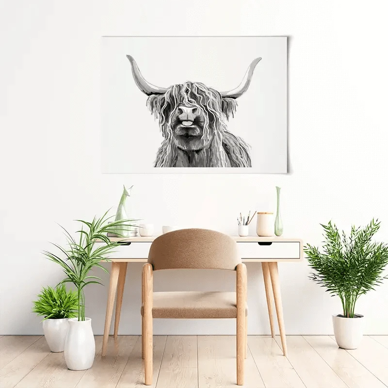 Cheeky Black And White Highland Cow Art Print Cheeky Black And White Highland Cow Art Print wall art product Independent