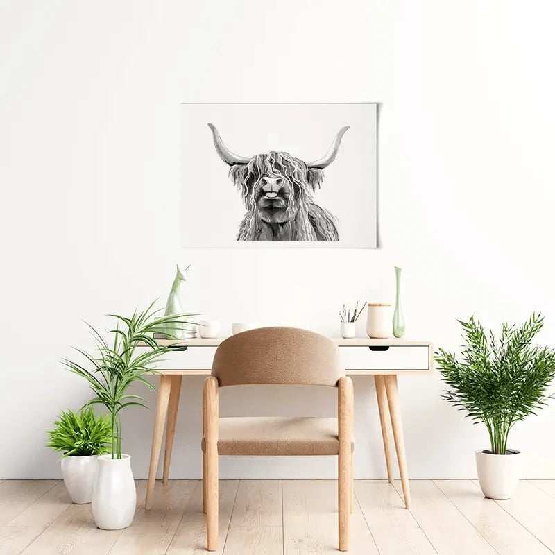 Cheeky Black And White Highland Cow Art Print Cheeky Black And White Highland Cow Art Print wall art product Independent