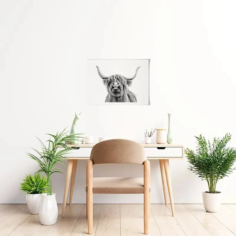 Cheeky Black And White Highland Cow Art Print Cheeky Black And White Highland Cow Art Print wall art product Independent