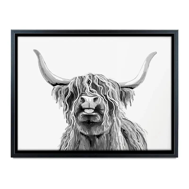 Cheeky Black And White Highland Cow Canvas Print Cheeky Black And White Highland Cow Canvas Print wall art product Independent