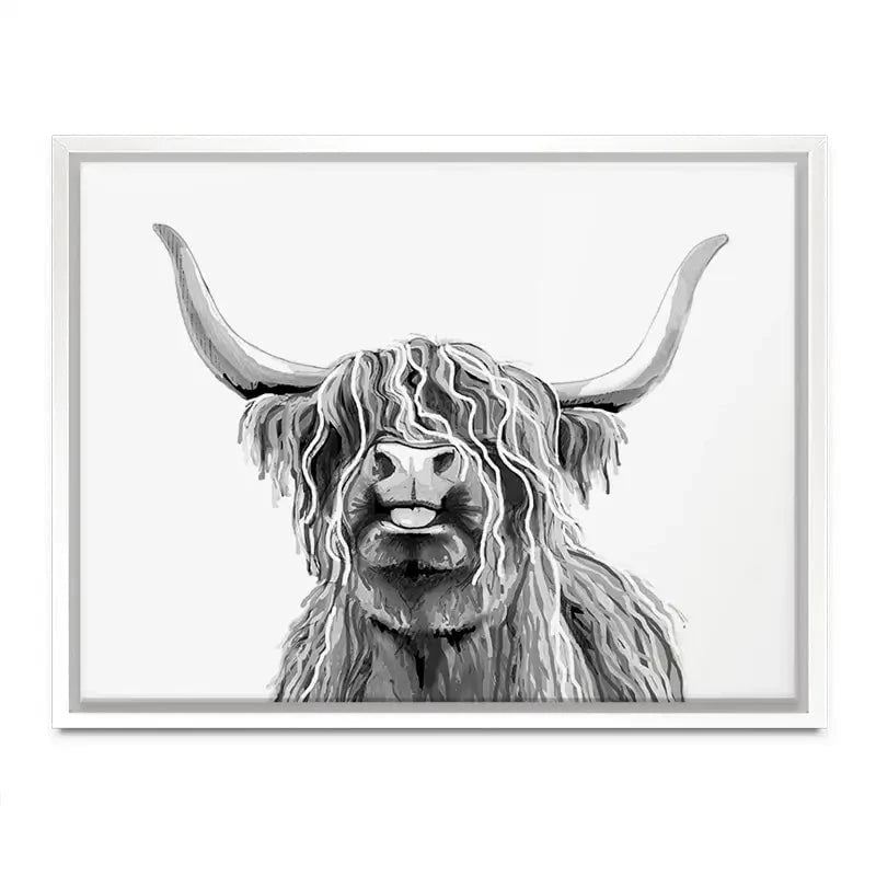 Cheeky Black And White Highland Cow Canvas Print Cheeky Black And White Highland Cow Canvas Print wall art product Independent