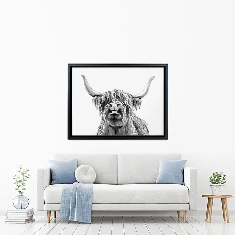 Cheeky Black And White Highland Cow Canvas Print Cheeky Black And White Highland Cow Canvas Print wall art product Independent