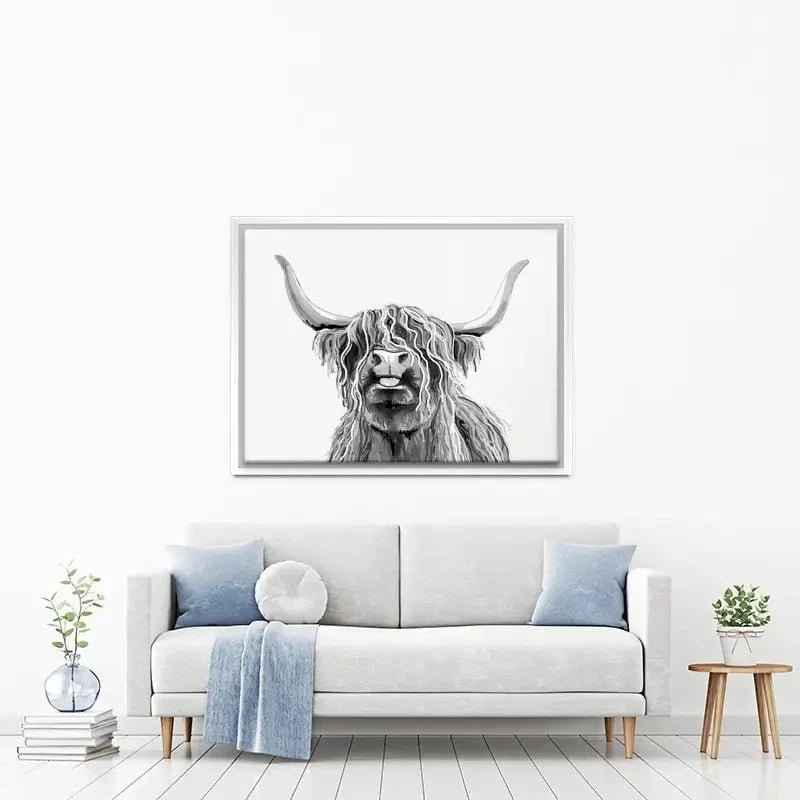 Cheeky Black And White Highland Cow Canvas Print Cheeky Black And White Highland Cow Canvas Print wall art product Independent