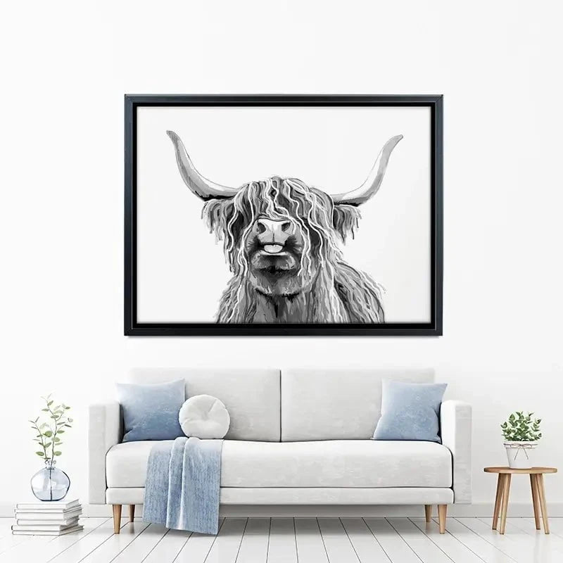 Cheeky Black And White Highland Cow Canvas Print Cheeky Black And White Highland Cow Canvas Print wall art product Independent