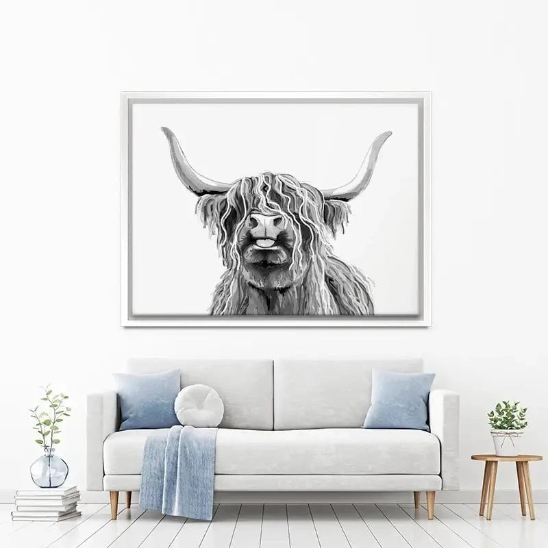 Cheeky Black And White Highland Cow Canvas Print Cheeky Black And White Highland Cow Canvas Print wall art product Independent