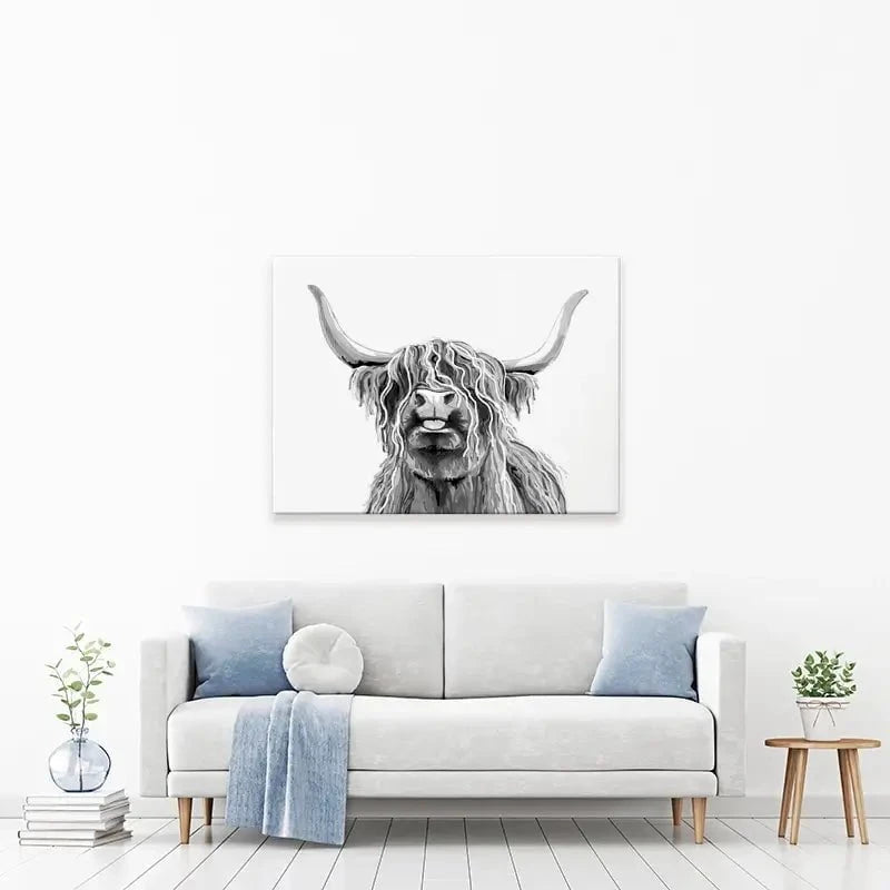 Cheeky Black And White Highland Cow Canvas Print Cheeky Black And White Highland Cow Canvas Print wall art product Independent