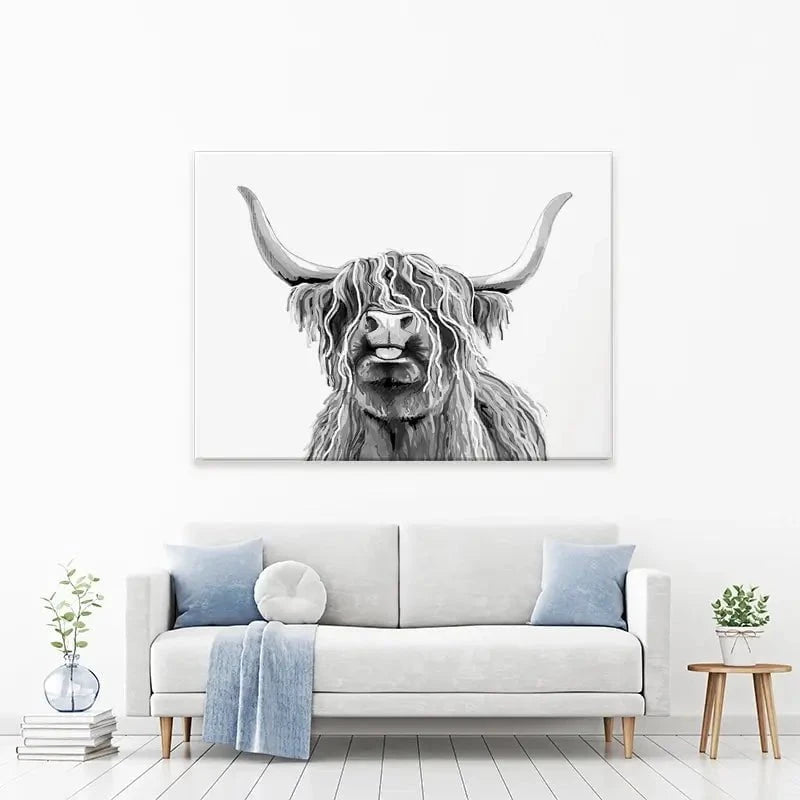 Cheeky Black And White Highland Cow Canvas Print Cheeky Black And White Highland Cow Canvas Print wall art product Independent