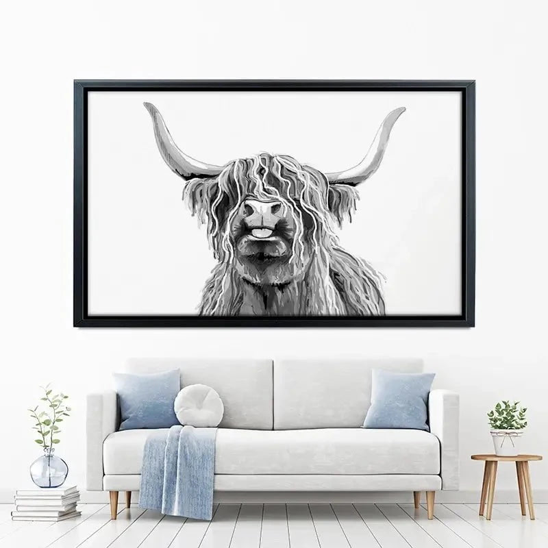 Cheeky Black And White Highland Cow Canvas Print Cheeky Black And White Highland Cow Canvas Print wall art product Independent