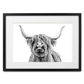 Cheeky Black And White Highland Cow Framed Art Print Cheeky Black And White Highland Cow Framed Art Print wall art product Independent