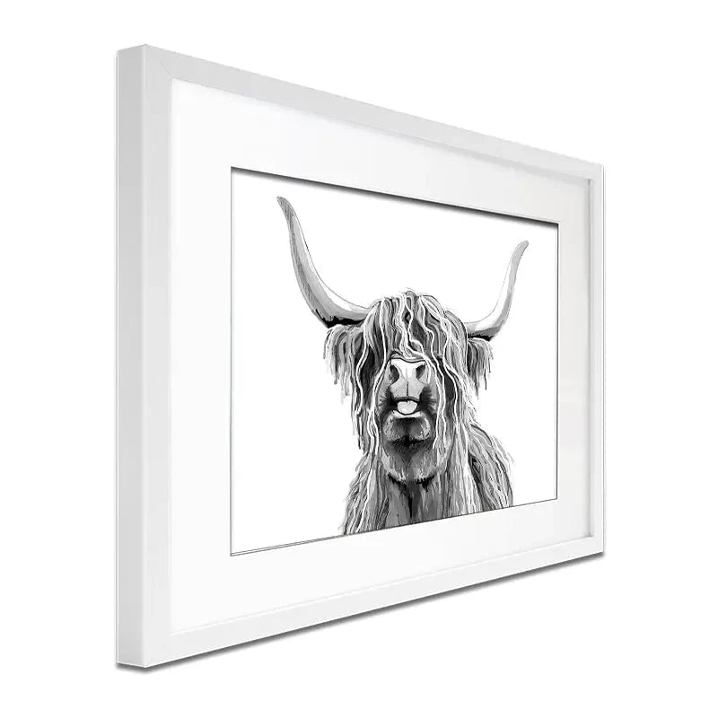 Cheeky Black And White Highland Cow Framed Art Print Cheeky Black And White Highland Cow Framed Art Print wall art product Independent