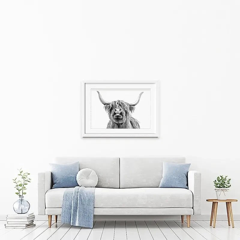 Cheeky Black And White Highland Cow Framed Art Print Cheeky Black And White Highland Cow Framed Art Print wall art product Independent