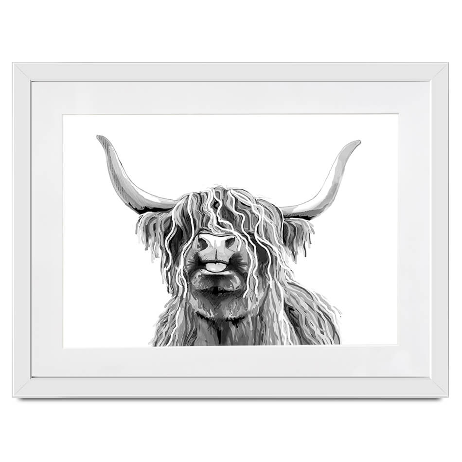 Cheeky Black And White Highland Cow Framed Art Print Cheeky Black And White Highland Cow Framed Art Print wall art product Independent