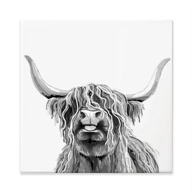 Cheeky Black And White Highland Cow Square Canvas Print Cheeky Black And White Highland Cow Square Canvas Print wall art product Art Print Shop
