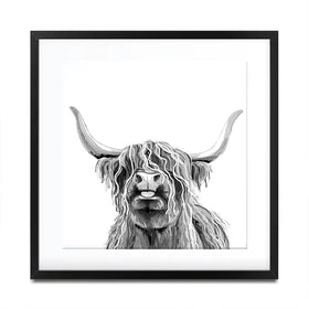 Cheeky Black And White Highland Cow Square Framed Art Print Cheeky Black And White Highland Cow Square Framed Art Print wall art product Art Print Shop