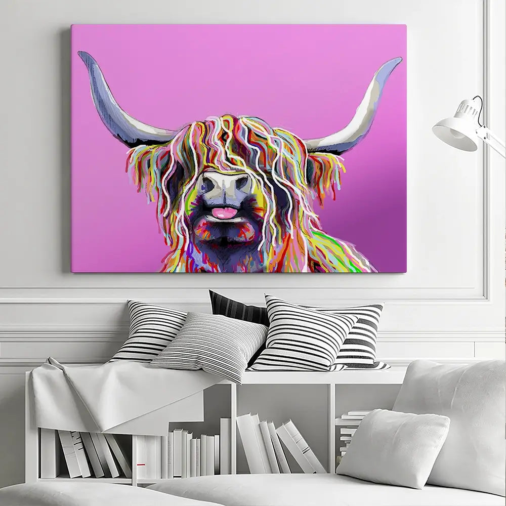 Cheeky Pink Highland Cow Canvas Print Cheeky Pink Highland Cow Canvas Print wall art product Independent