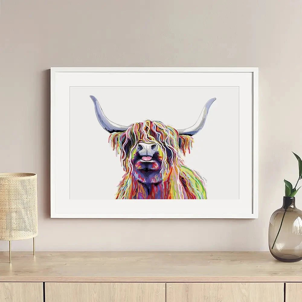 Cheeky White Highland Cow Framed Art Print Cheeky White Highland Cow Framed Art Print wall art product Independent
