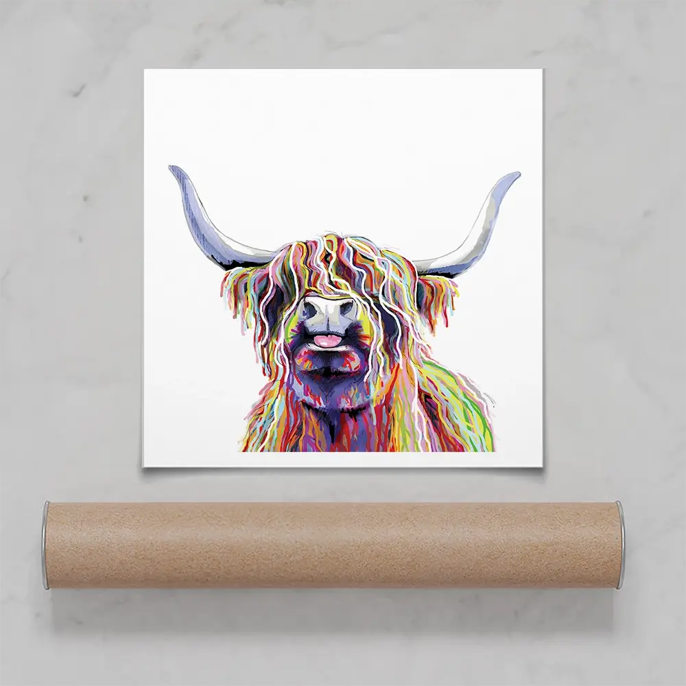 Cheeky White Highland Cow Square Art Print Cheeky White Highland Cow Square Art Print wall art product Independent