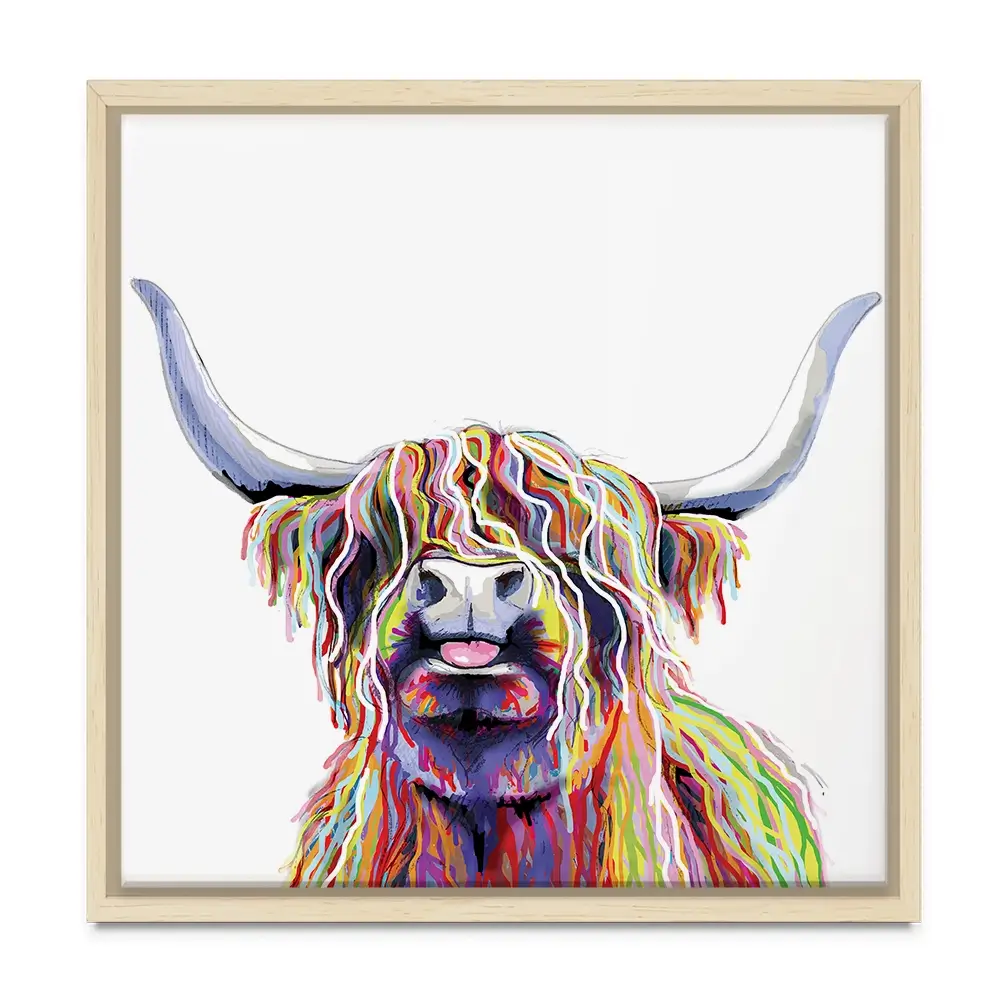 Cheeky White Highland Cow Square Canvas Print Cheeky White Highland Cow Square Canvas Print wall art product Independent