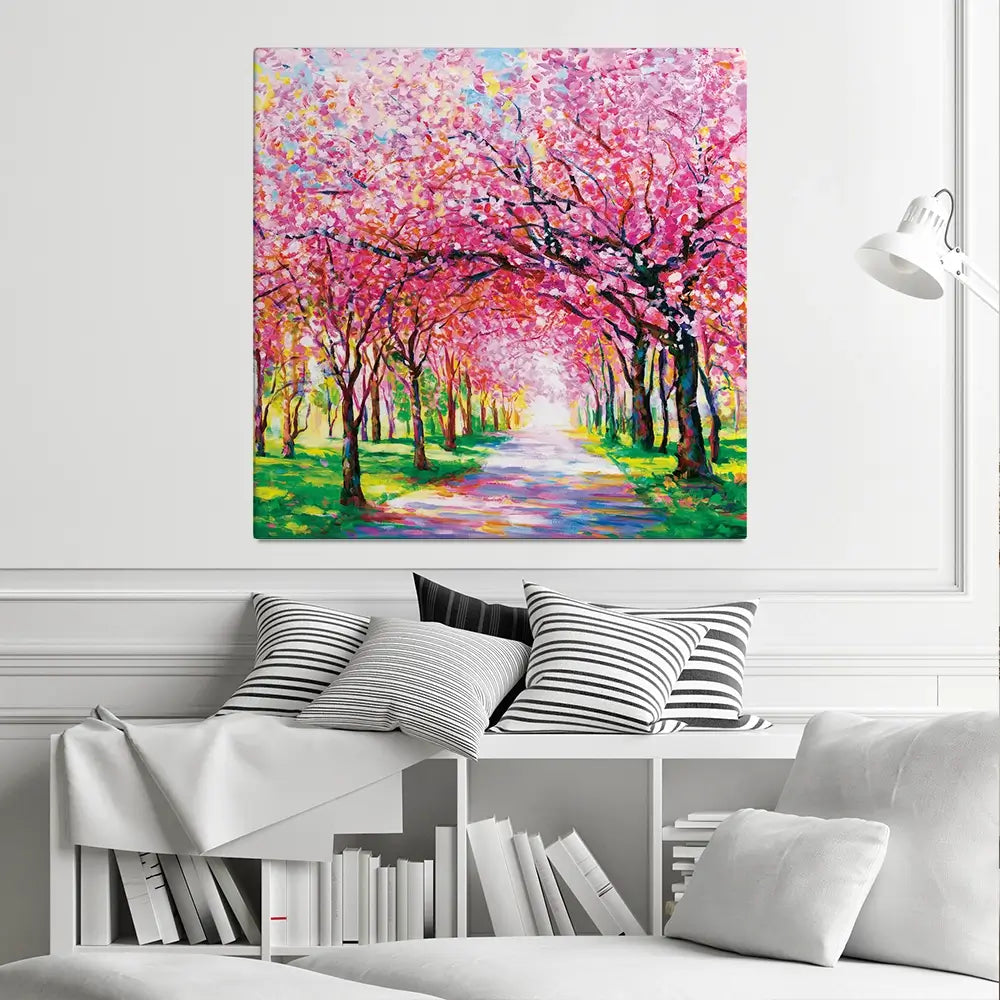 Cherry Blossom Forest Square Canvas Print Cherry Blossom Forest Square Canvas Print wall art product Leon Devenice