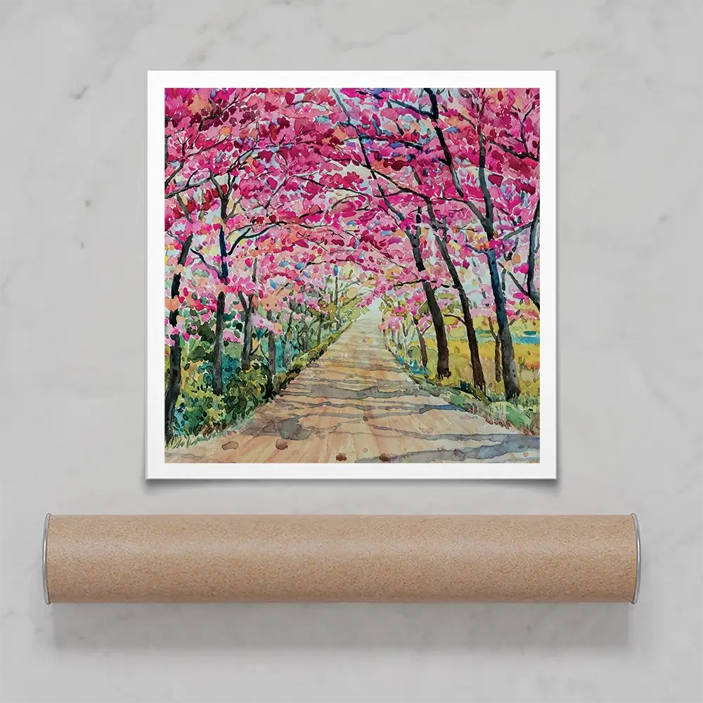 Cherry Tree Path Square Art Print Cherry Tree Path Square Art Print wall art product Painterstock / Shutterstock