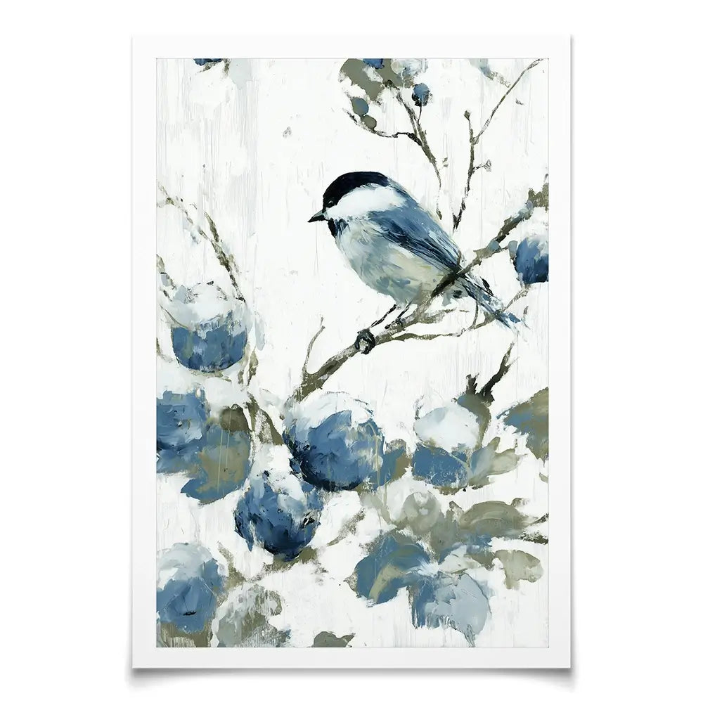 Chickadee Among Soft Blooms Art Print Chickadee Among Soft Blooms Art Print wall art product Chromatic Storm Studio