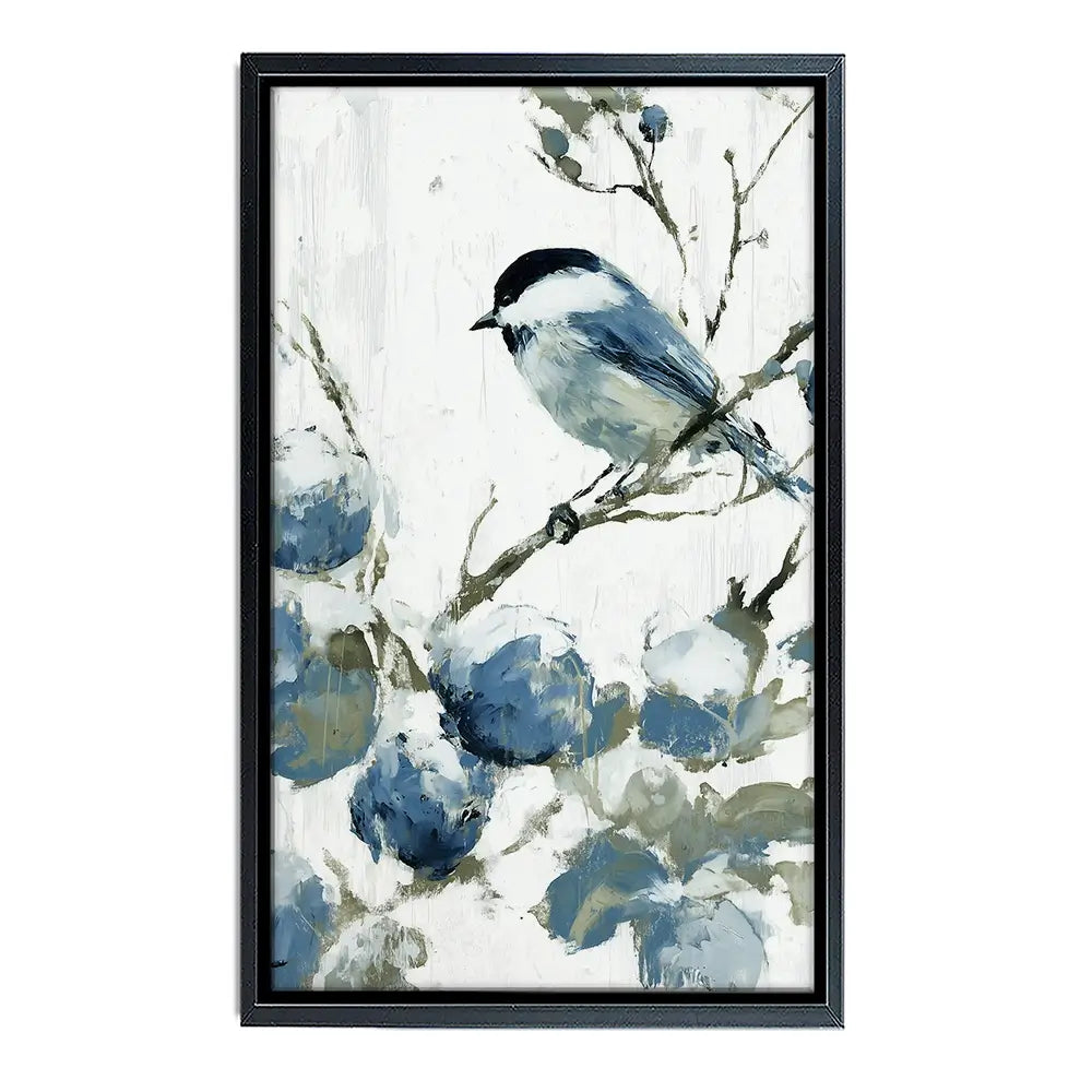 Chickadee Among Soft Blooms Canvas Print Chickadee Among Soft Blooms Canvas Print wall art product Chromatic Storm Studio