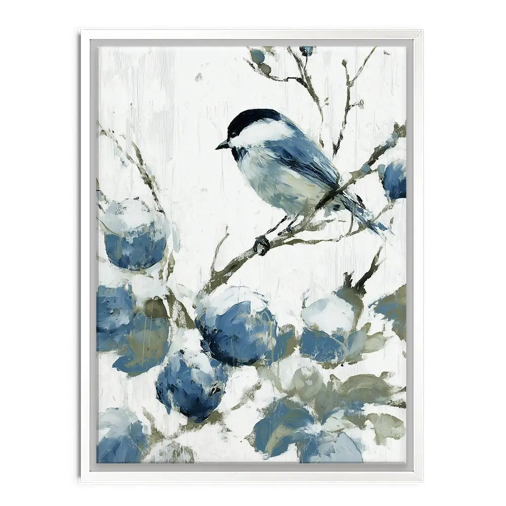 Chickadee Among Soft Blooms Canvas Print Chickadee Among Soft Blooms Canvas Print wall art product Chromatic Storm Studio