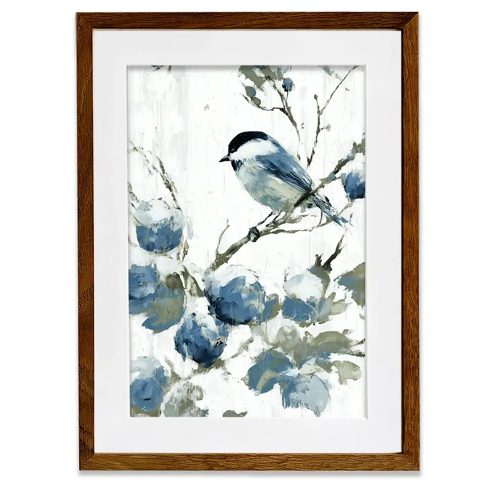 Chickadee Among Soft Blooms Framed Art Print Chickadee Among Soft Blooms Framed Art Print wall art product Chromatic Storm Studio