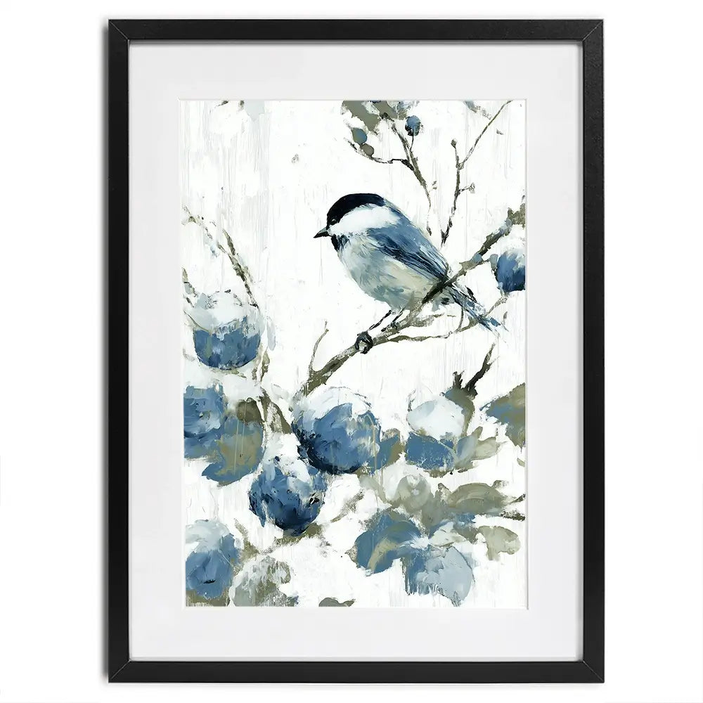 Chickadee Among Soft Blooms Framed Art Print Chickadee Among Soft Blooms Framed Art Print wall art product Chromatic Storm Studio