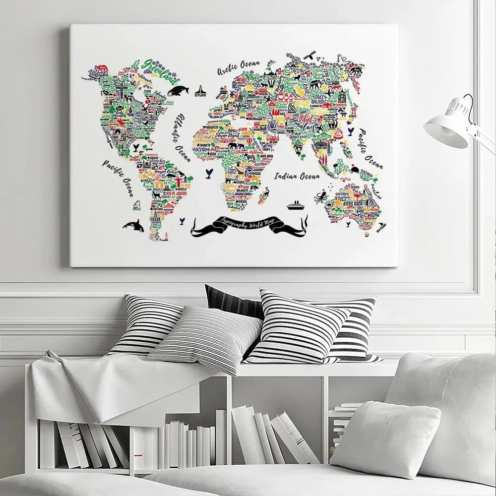 Cities World Map Canvas Print Cities World Map Canvas Print wall art product Moloko88 / Shutterstock