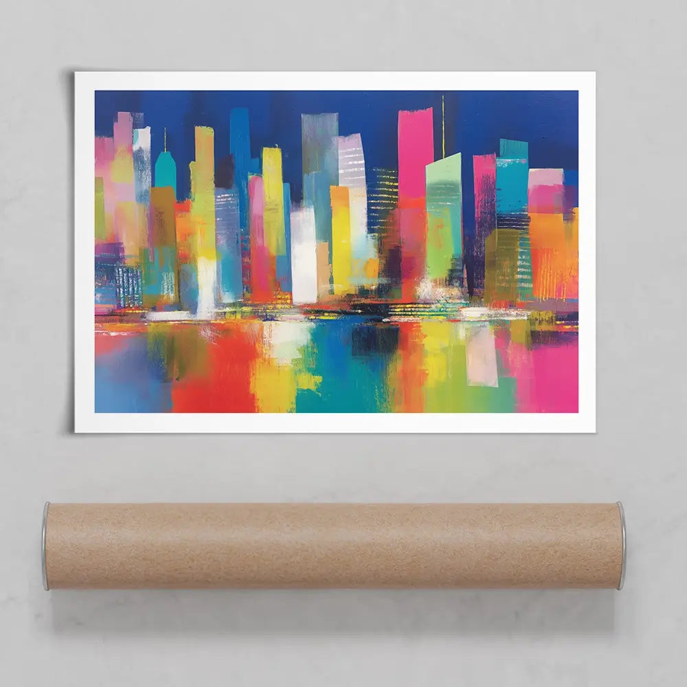 City Lights At Night Time Art Print City Lights At Night Time Art Print wall art product Chromatic Storm Studio