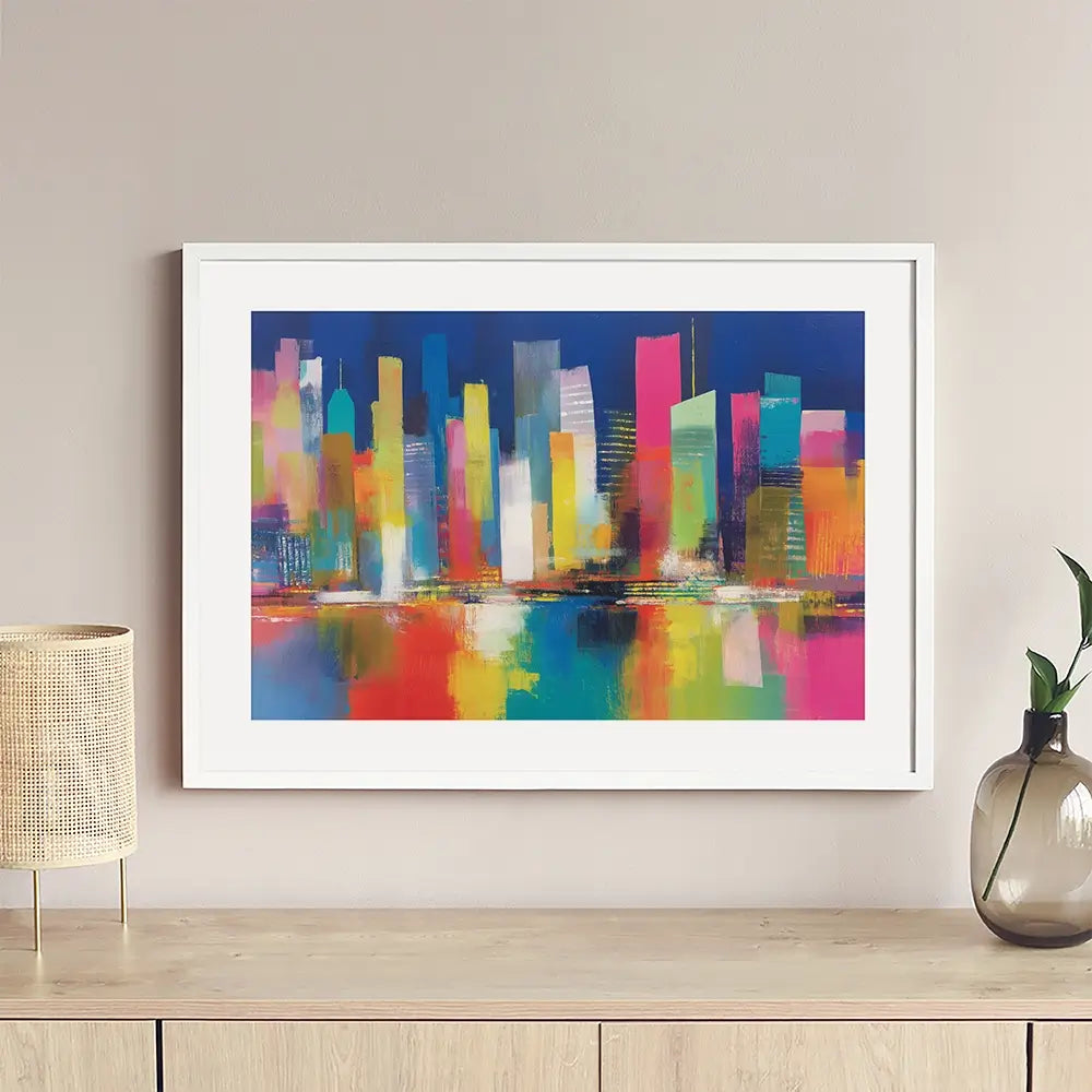 City Lights At Night Time Framed Art Print City Lights At Night Time Framed Art Print wall art product Chromatic Storm Studio