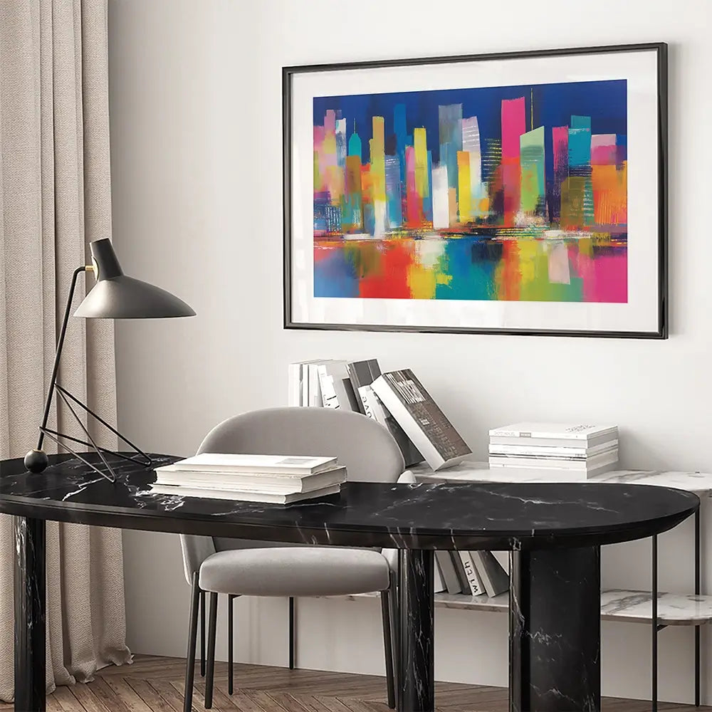City Lights At Night Time Framed Art Print City Lights At Night Time Framed Art Print wall art product Chromatic Storm Studio