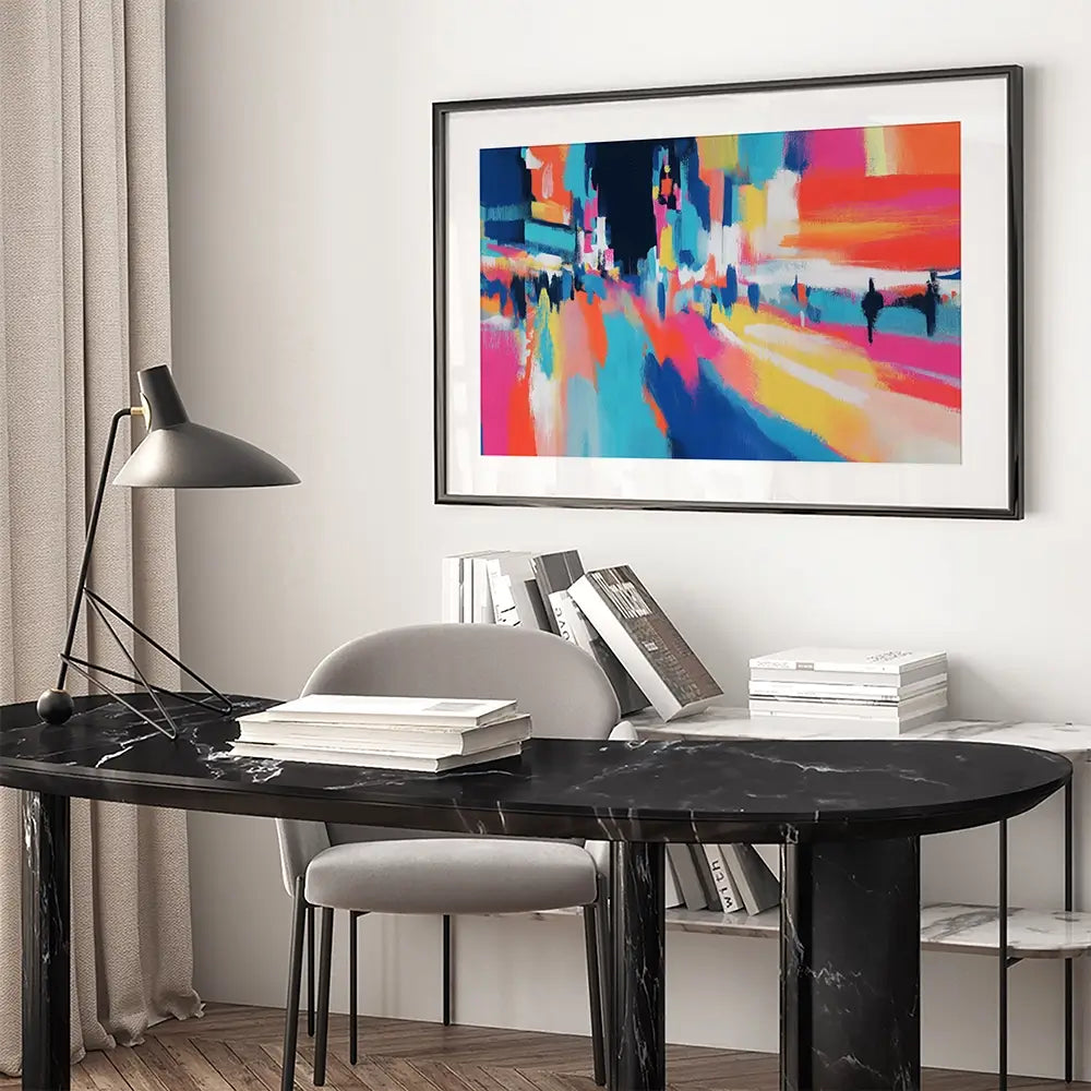 City Lights Blur Framed Art Print City Lights Blur Framed Art Print wall art product Chromatic Storm Studio