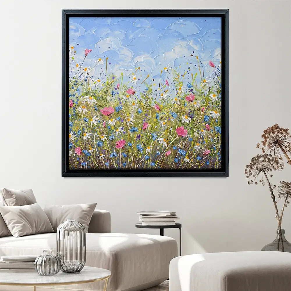 Clouds Over Daisies Square Canvas Print Clouds Over Daisies Square Canvas Print wall art product Olga Tkachyk