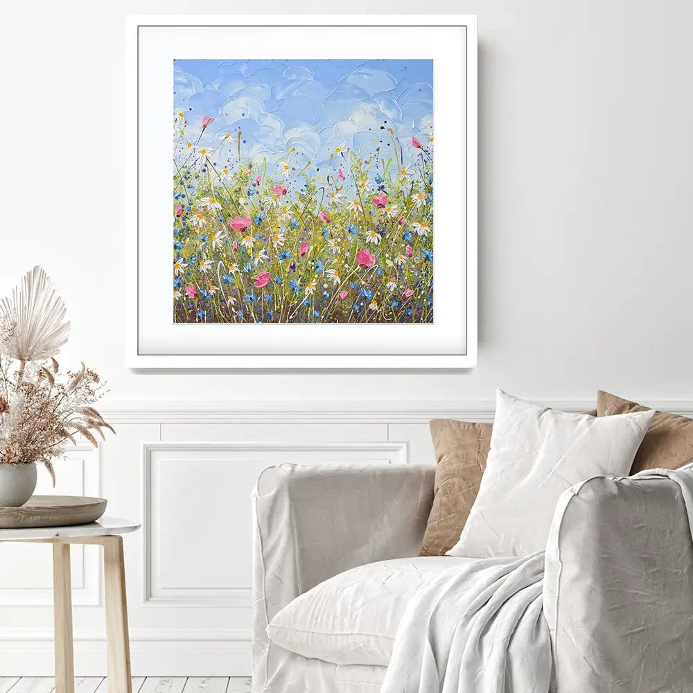 Clouds Over Daisies Square Framed Art Print Clouds Over Daisies Square Framed Art Print wall art product Olga Tkachyk