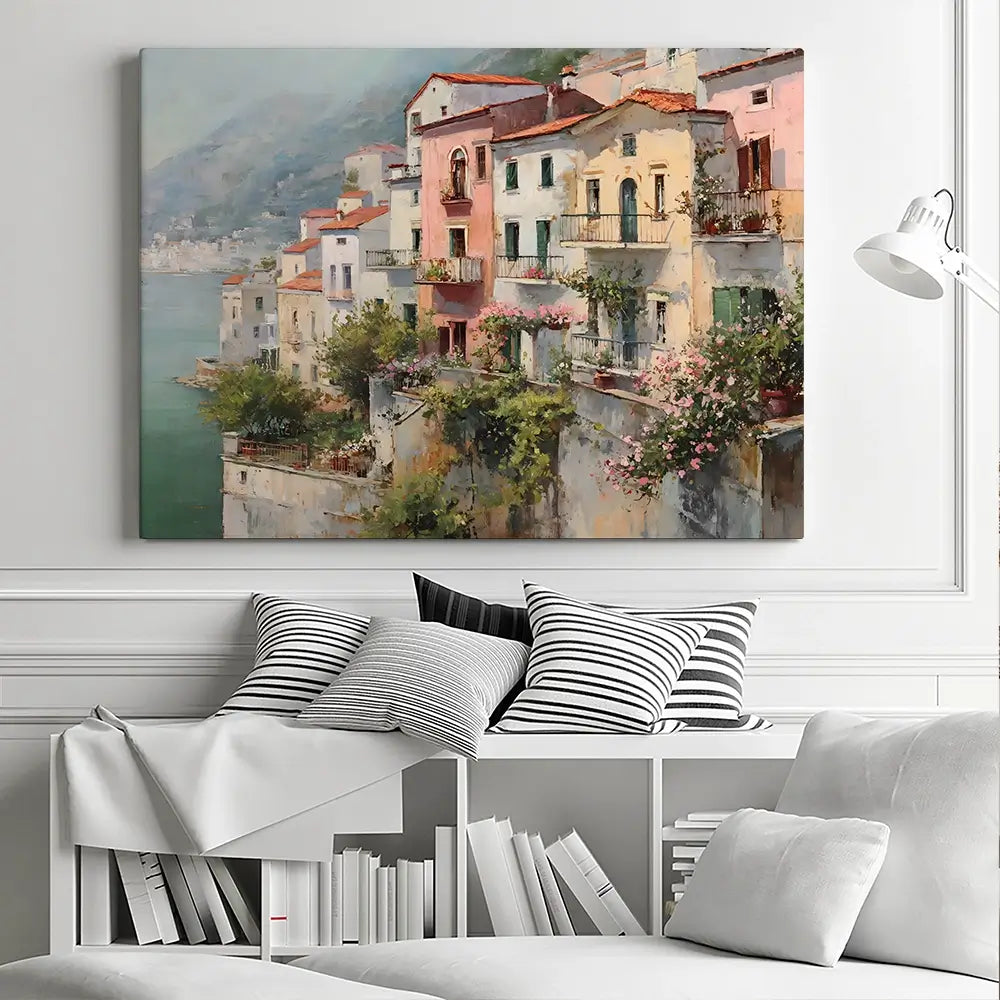 Coastal Italian Village Canvas Print Coastal Italian Village Canvas Print wall art product Art by Özge - Independent