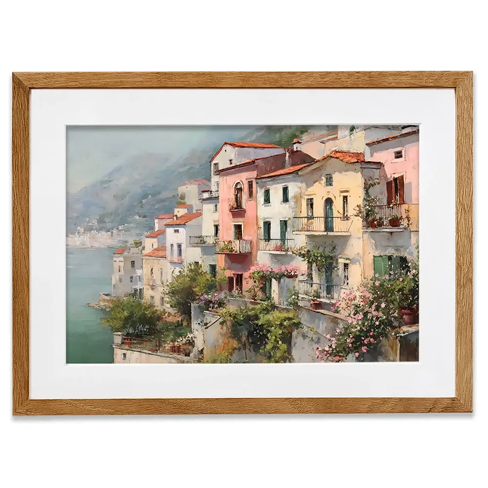 Coastal Italian Village Framed Art Print Coastal Italian Village Framed Art Print wall art product Art by Özge - Independent