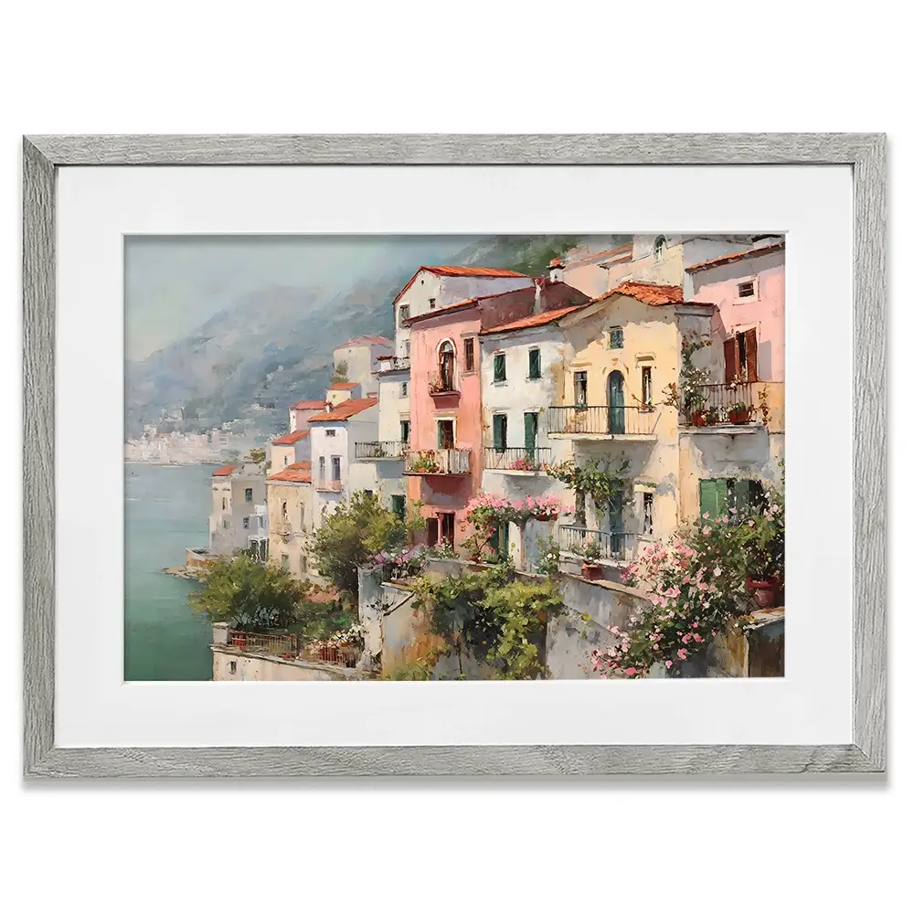 Coastal Italian Village Framed Art Print Coastal Italian Village Framed Art Print wall art product Art by Özge - Independent