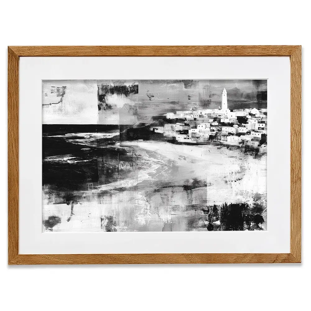 Coastal Lighthouse Town Framed Art Print Coastal Lighthouse Town Framed Art Print wall art product Chromatic Storm Studio