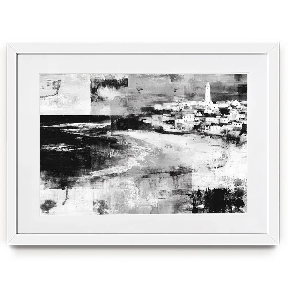 Coastal Lighthouse Town Framed Art Print Coastal Lighthouse Town Framed Art Print wall art product Chromatic Storm Studio