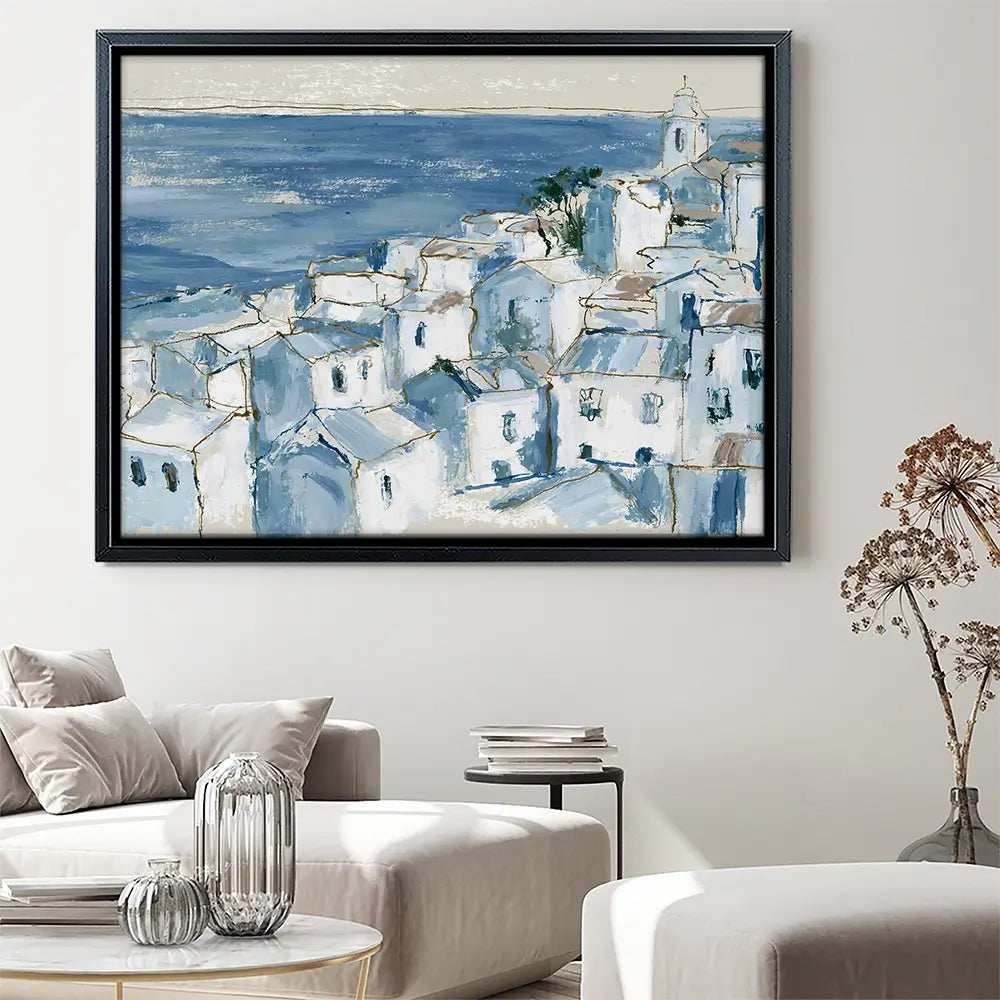 Coastal Village Above Sea Canvas Print Coastal Village Above Sea Canvas Print wall art product Chromatic Storm Studio