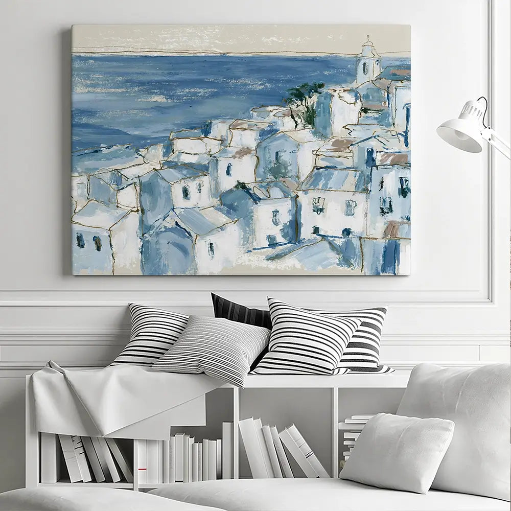 Coastal Village Above Sea Canvas Print Coastal Village Above Sea Canvas Print wall art product Chromatic Storm Studio