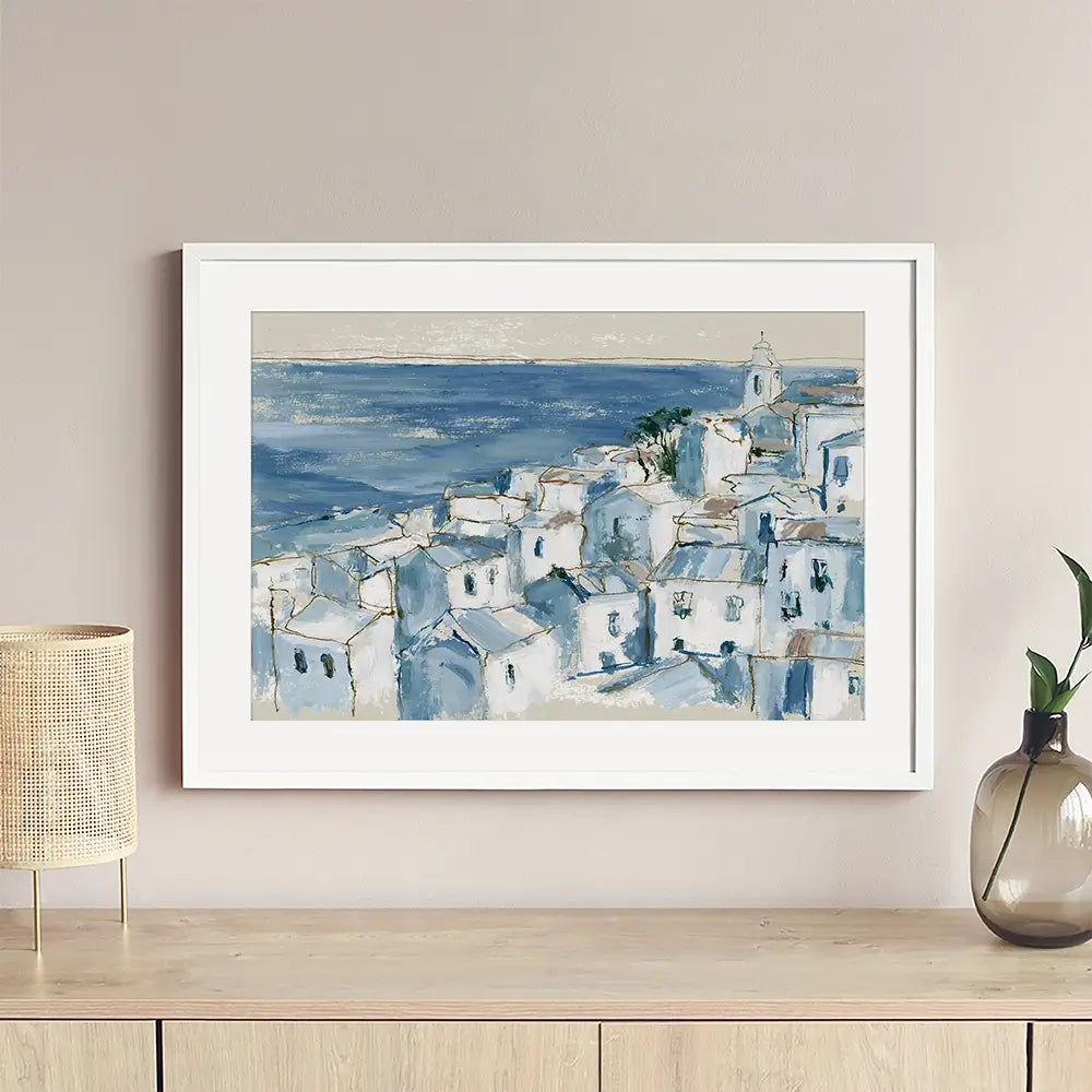 Coastal Village Above Sea Framed Art Print Coastal Village Above Sea Framed Art Print wall art product Chromatic Storm Studio