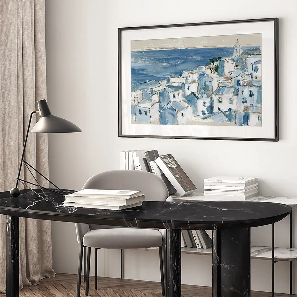 Coastal Village Above Sea Framed Art Print Coastal Village Above Sea Framed Art Print wall art product Chromatic Storm Studio