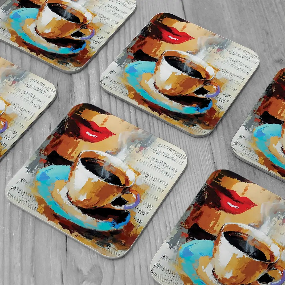 Coffee Cup And Musical Notes Coaster Set Coffee Cup And Musical Notes Coaster Set wall art product Leon Devenice