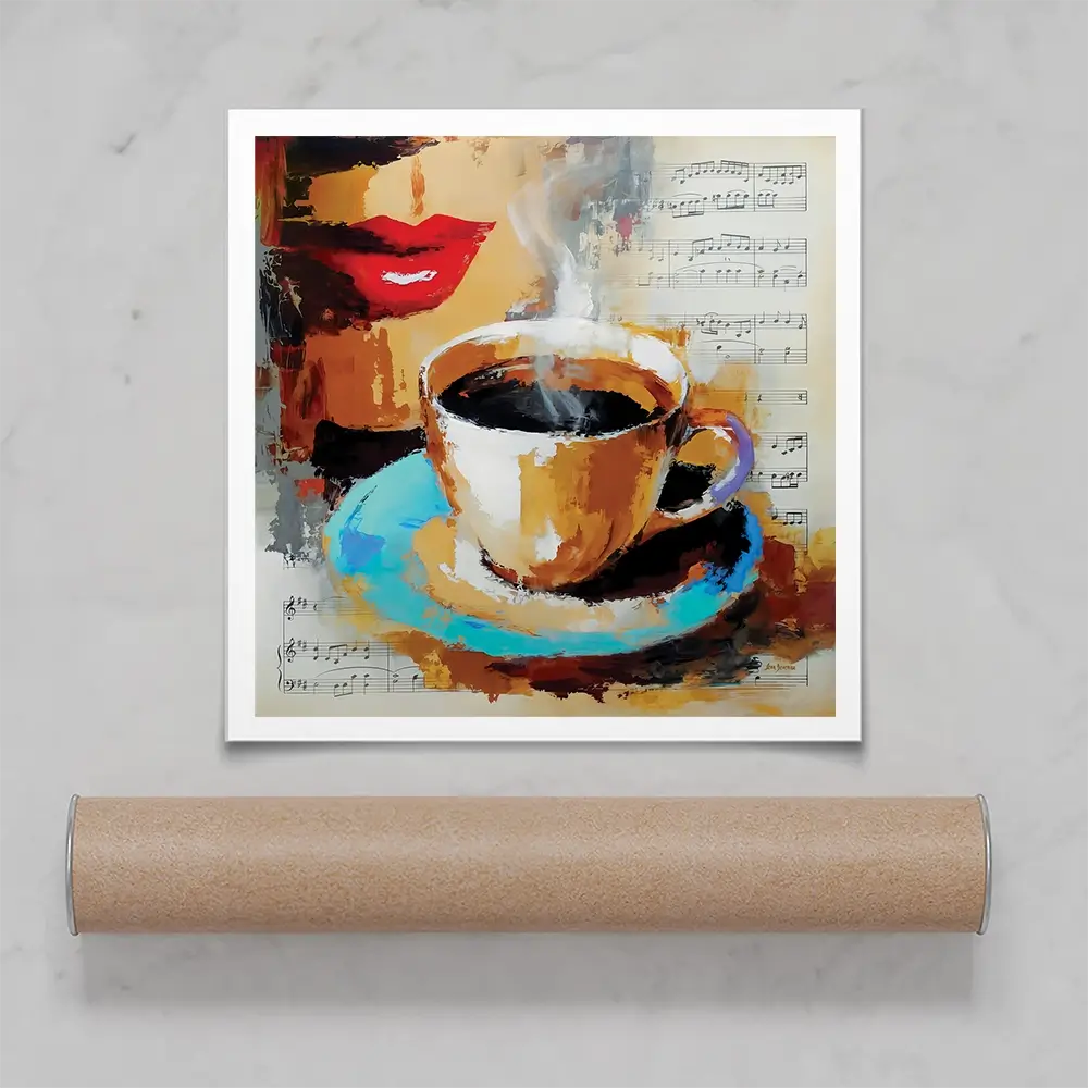 Coffee Cup And Musical Notes Square Art Print Coffee Cup And Musical Notes Square Art Print wall art product Leon Devenice