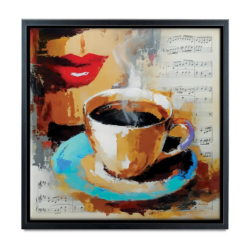 Coffee Cup And Musical Notes Square Canvas Print Coffee Cup And Musical Notes Square Canvas Print wall art product Leon Devenice