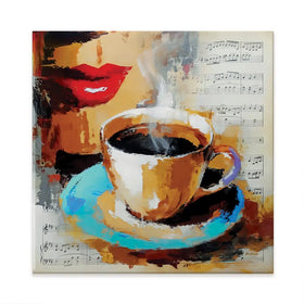 Coffee Cup And Musical Notes Square Canvas Print Coffee Cup And Musical Notes Square Canvas Print wall art product Leon Devenice